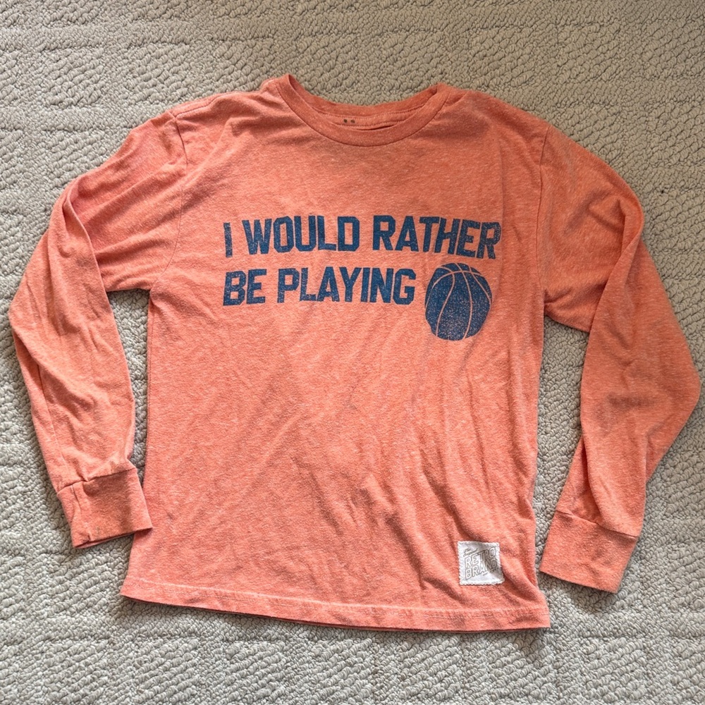 Original Retro Brand Orange Long Sleeve Kids “I would rather be playing 🏀” shirt